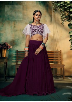 Purple & White Georgette Lehenga 